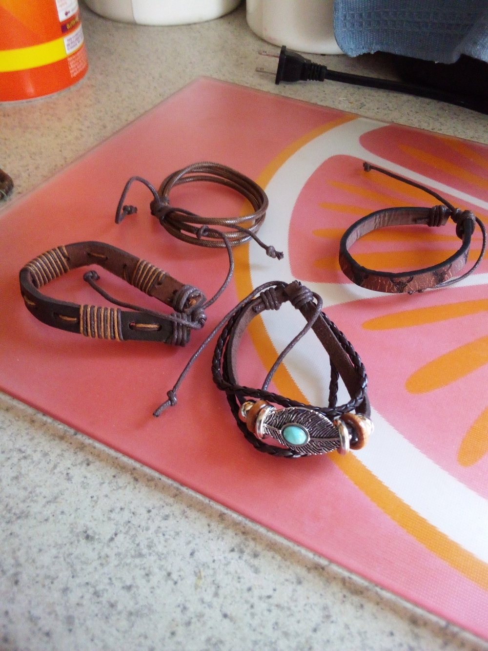 Native Brown and Turquoise Leather Bracelets Set